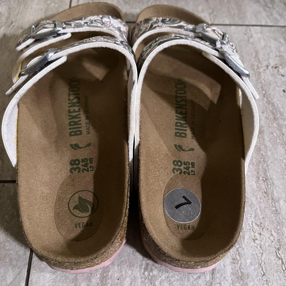 Birkenstock Arizona Sandals Womens 7 Multicolor Paisley Vegan Slide Shoes Pink - Picture 5 of 8